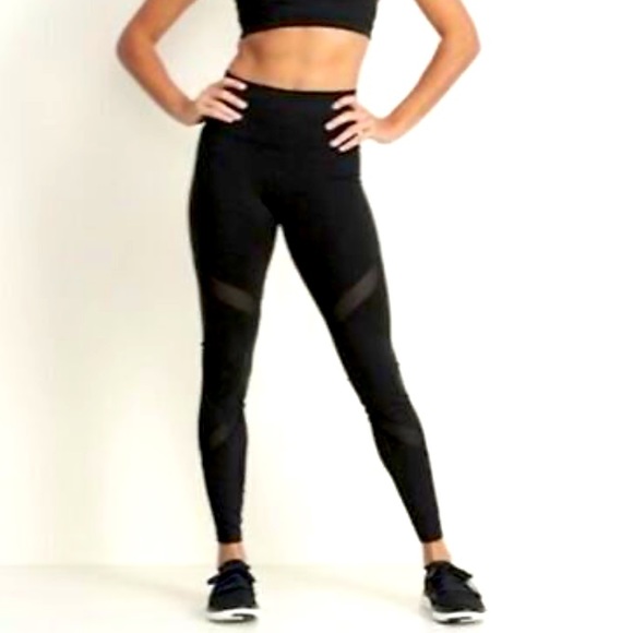 Old Navy Active Go-Dry high waist secret pocket striped black mesh leggings SP - Picture 1 of 16